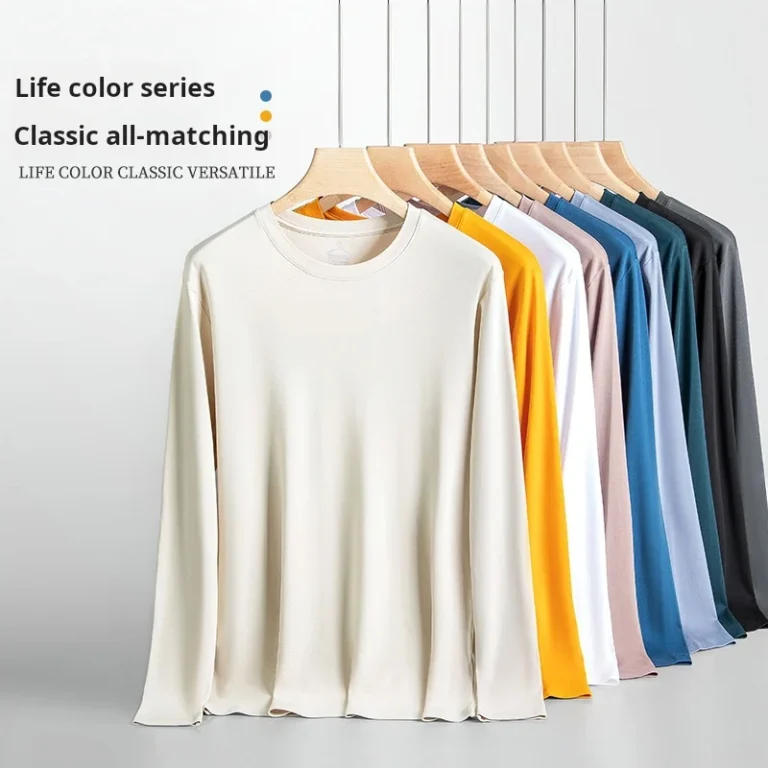 Mens-Long-Sleeve-T-Shirt-Soft-Cotton-with-Tencel-Lyocell-Comfortable-Spring-Autumn-Outerwear-and-Homewear-Blank-Design