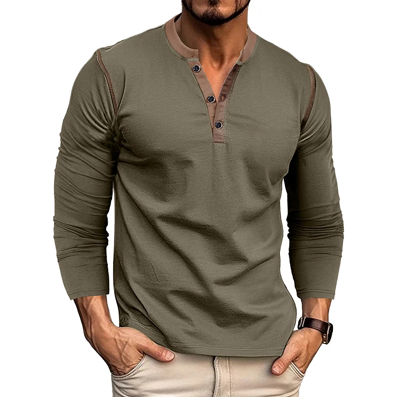 Mens-Long-Sleeve-T-shirt-Casual-Style-Regular-Solid-Color-Custom-Heavyweight-Polyester-Cotton-Plain-Dyed-Breathable