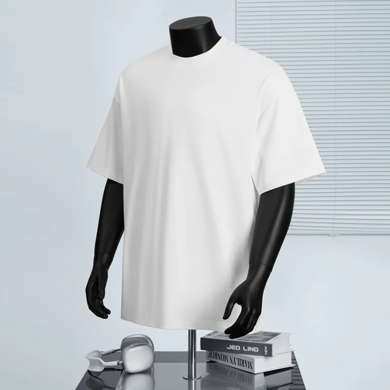 Mens-Loose-Combed-Cotton-Short-Sleeved-High-Quality-Solid-Color-T-shirt-Casual-Style-With-Customizable-T-shirt