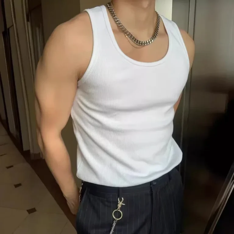 Mens-O-Neck-Vest-Large-Size-Breathable-Hip-Hop-Sports-Fitness-Bulky-Plus-Thick-Threaded-Tight-Elastic-Sleeveless-T-shirt