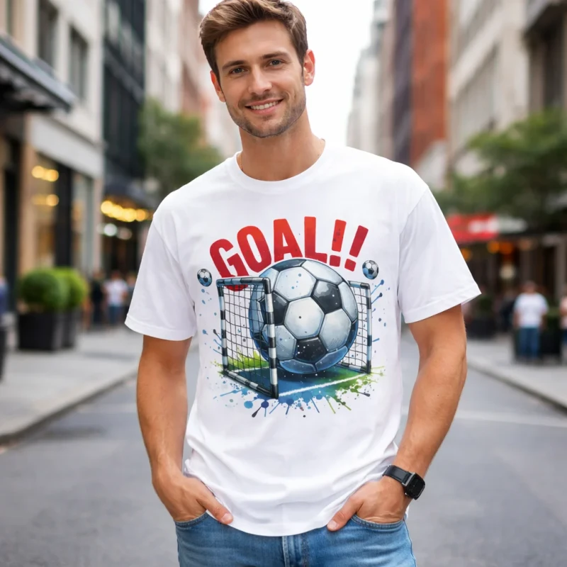 Mens-Premium-Breathable-100-Cotton-White-Artistic-Watercolor-Soccer-Goal-GOAL-Print-Short-Sleeve-T-Shirt-Custom-Logo-Printed
