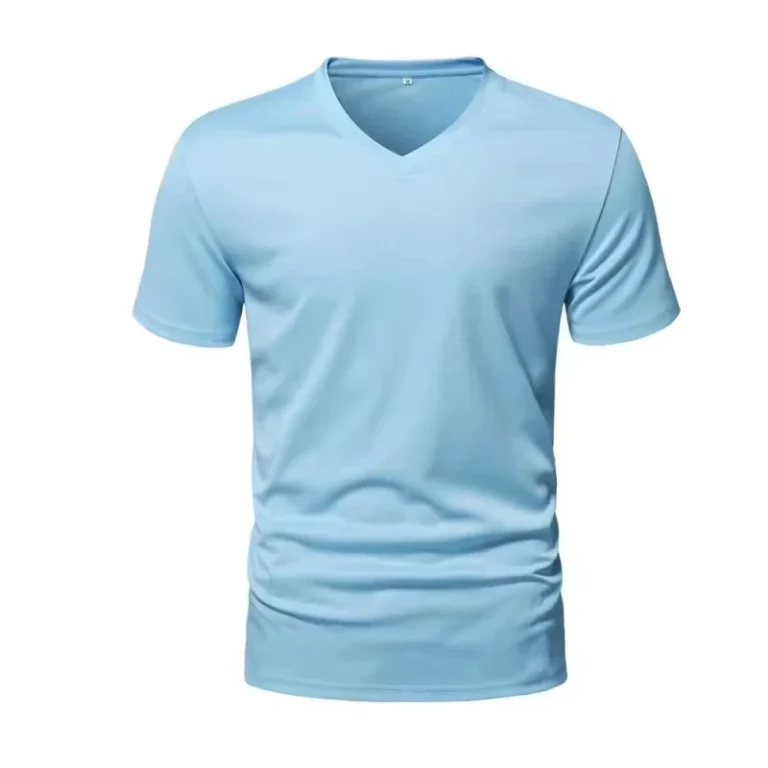Mens-Premium-V-Neck-T-Shirt-100-Soft-Cotton-Knit-Light-Blue-Summer-Essential-Customizable-Logo-Placement