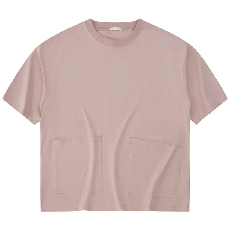 Mens-Pure-Cotton-Short-Sleeved-T-Shirt-Casual-with-Double-Pocket-Loose-Shoulder-Blank-Design
