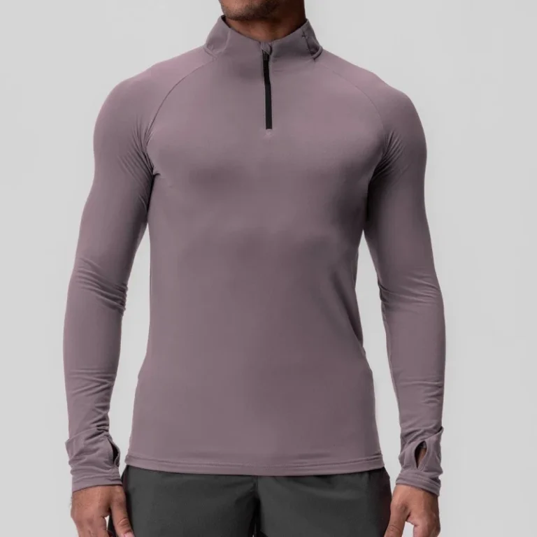 Mens-Quick-Dry-Half-Zip-Solid-Color-Workout-Top-220g-Knitted-Compressed-T-shirts-with-High-Elastic-Long-Sleeves