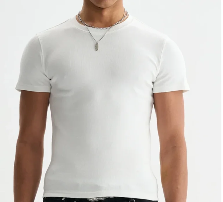 Mens-Ribbed-Slim-Fit-T-Shirt-Crew-Neck-Short-Sleeve-Casual-Form-Fitted-Basic-Tee-for-Daily-Wear