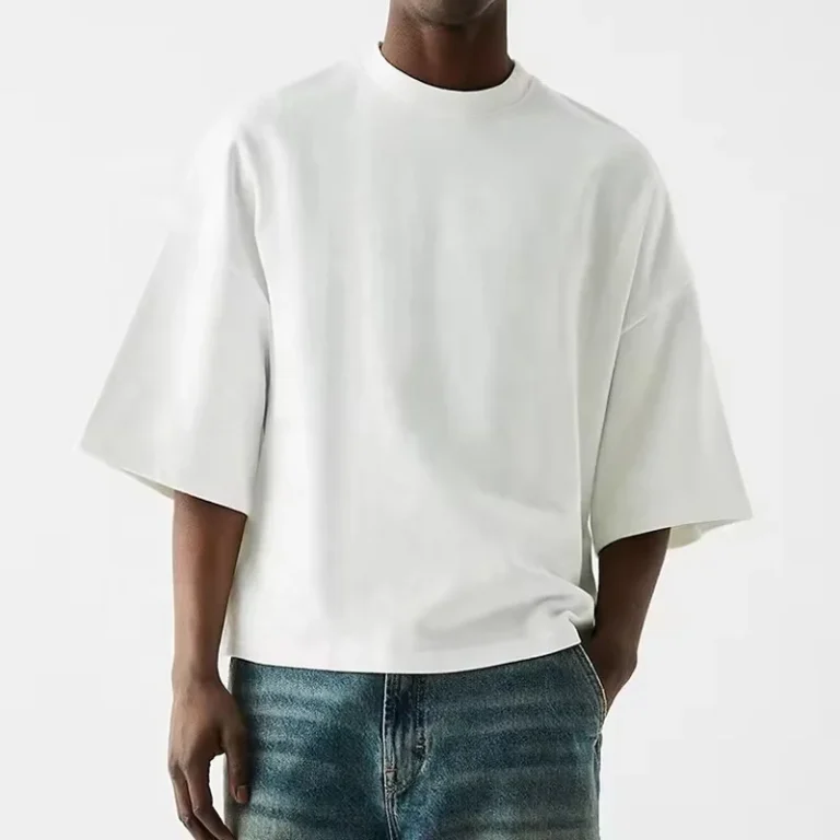 Mens-Short-Sleeve-High-Quality-100-Cotton-Boxy-Hip-Hop-Streetwear-T-shirt-Heavyweight-300gsm-Regular-White-Oversized-Plain