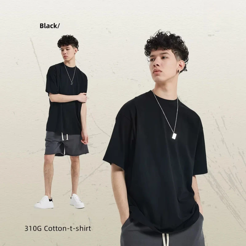 Mens-Short-Sleeve-T-Shirt-High-Quality-310g-Heavy-Loose-Fit-for-Brand-Men-and-Women-Water-Washing-Resistant