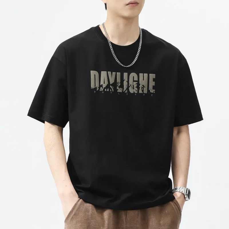 Mens-Short-Sleeved-T-Shirt-Cotton-Summer-Plus-Size-Loose-Fit-Top