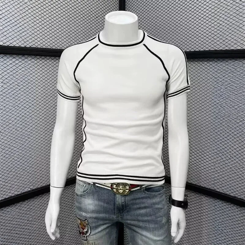 Mens-Short-Sleeved-T-Shirt-Summer-Fashion-Business-Casual-Round-Neck-Versatile-Top