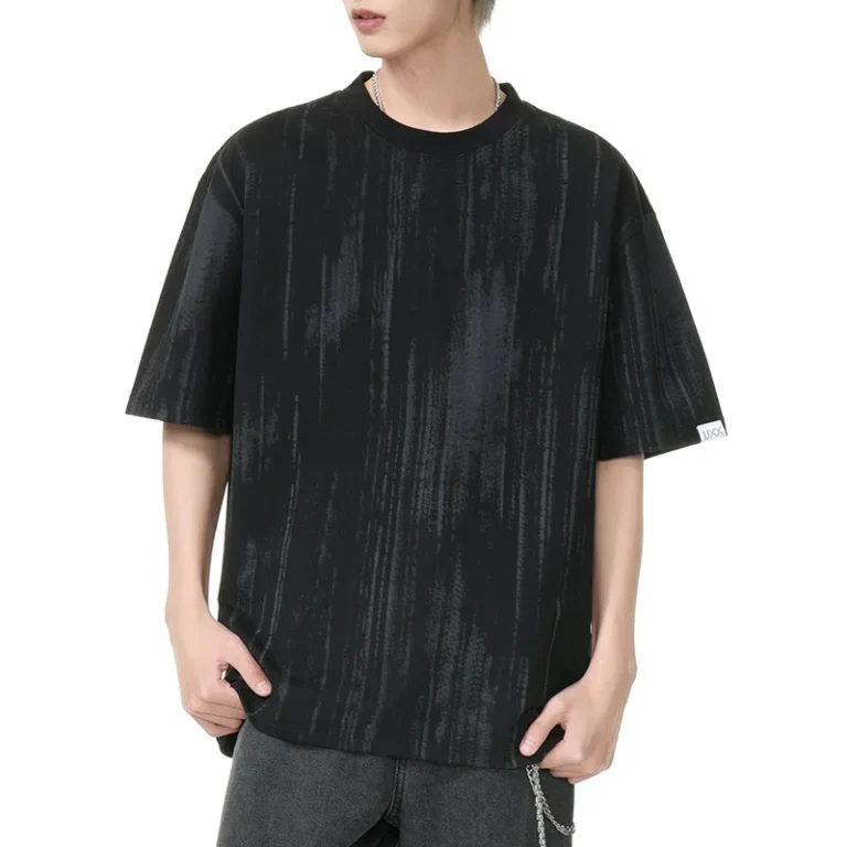 Mens-Short-Sleeved-T-Shirt-Trendy-American-Style-Half-Sleeved-Top-Irregular