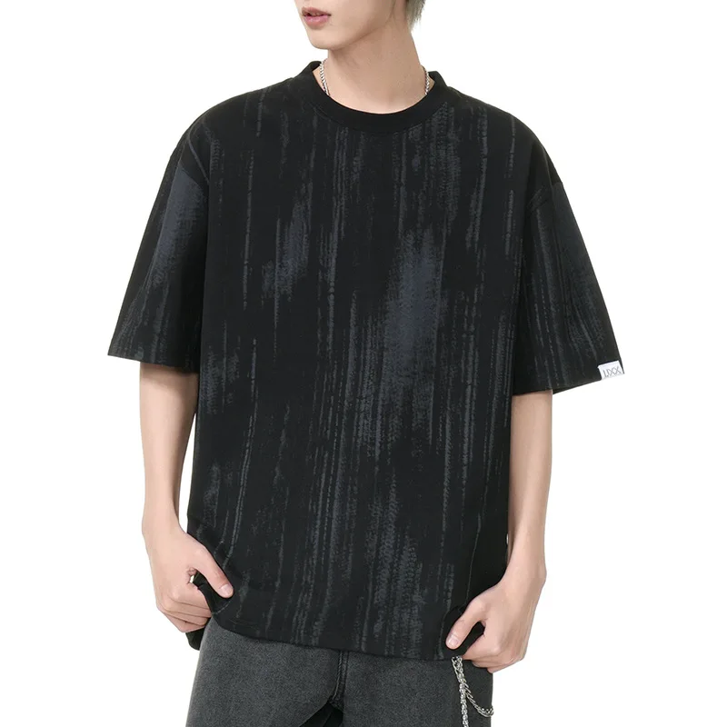 Mens-Short-Sleeved-T-Shirt-Trendy-American-Style-Half-Sleeved-Top-Irregular