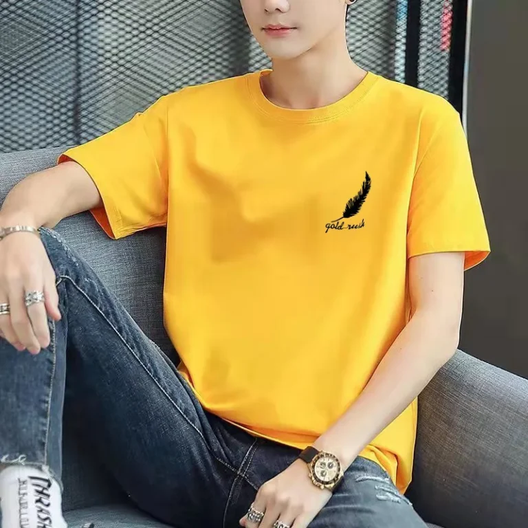 Mens-Short-sleeve-T-shirt-Autumn-Korean-style-Slim-fit-Fashionable-Trendy-Thin-Printed-Design-Neckline-Instagram-style