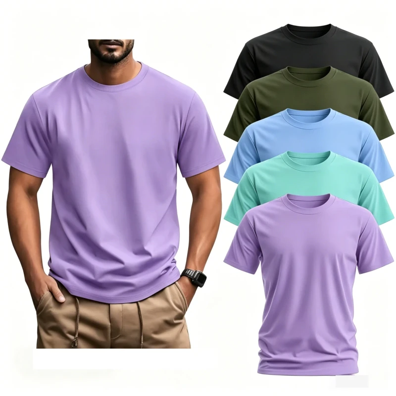 Mens-Solid-Blank-Crew-Neck-T-shirt-Short-Sleeve-Plain-Tee-Multi-Color-Custom-Logo-Business-Workwear-1