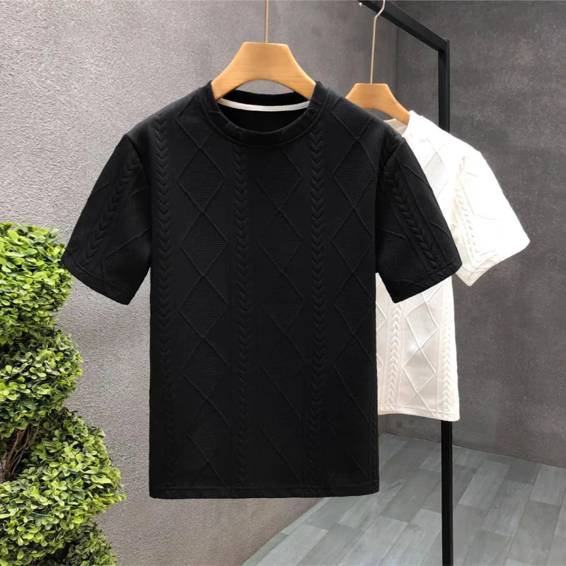 Mens-Solid-Color-Short-Sleeve-T-Shirt-Ins-Trendy-Slim-Fit-Personality-Half-Sleeve-Casual-Streetwear-Round-Neck-Fashion-Tops