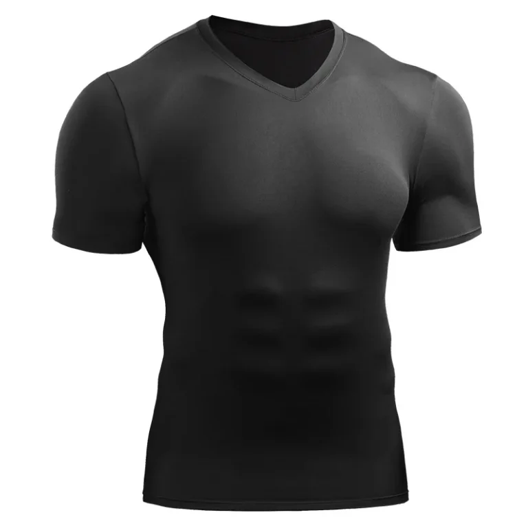Mens-Solid-Sporty-Blank-Tight-fitting-V-neck-Short-sleeve-Sports-T-shirt-Highly-Elastic-Breathable-Quick-drying-Running-Base