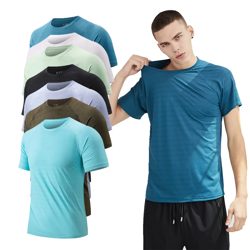 Mens-Sports-Neck-T-Shirt-Breathable-Quick-Drying-190g-Nylon-Eco-Friendly-Run-Blank-Print-Design-Silk-Screen