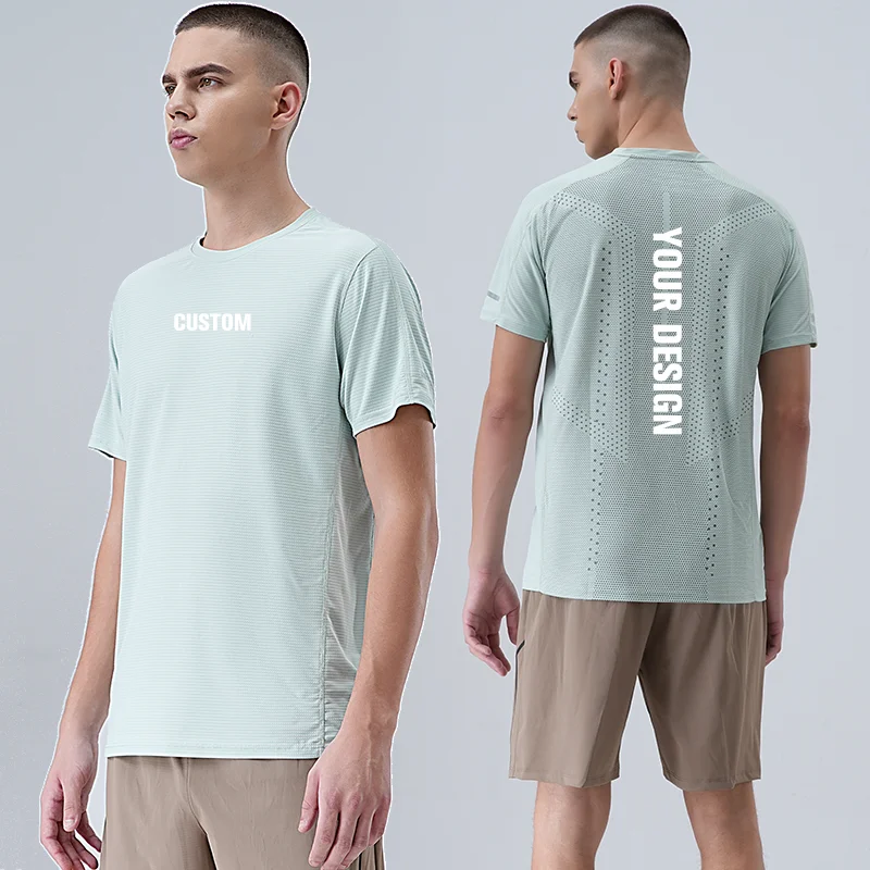 Mens-Sporty-Athletic-Running-Sports-T-Shirt-Fitness-Crew-Neck-Woven-Breathable-Quick-Dry-Blank-100-Polyester-OEMODM-Custom