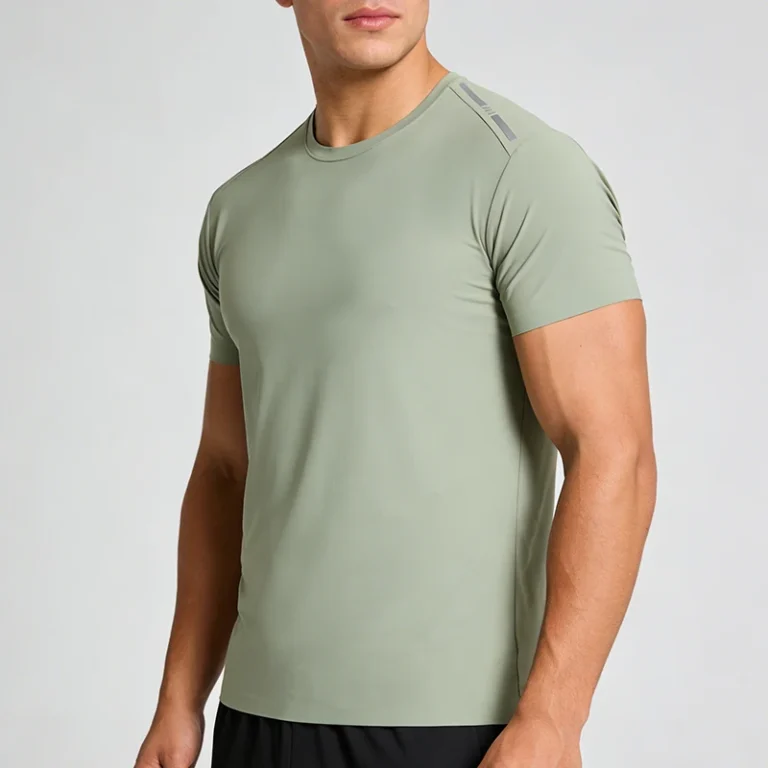Mens-Sporty-Crew-Neck-Short-Sleeve-Quick-Drying-Lightweight-Four-Way-Stretch-Breathable-84-Nylon-16-Spandex-Fabric