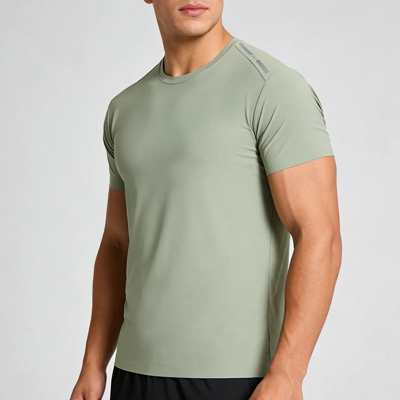 Mens-Sporty-Crew-Neck-Short-Sleeve-Quick-Drying-Lightweight-Four-Way-Stretch-Breathable-84-Nylon-16-Spandex-Fabric