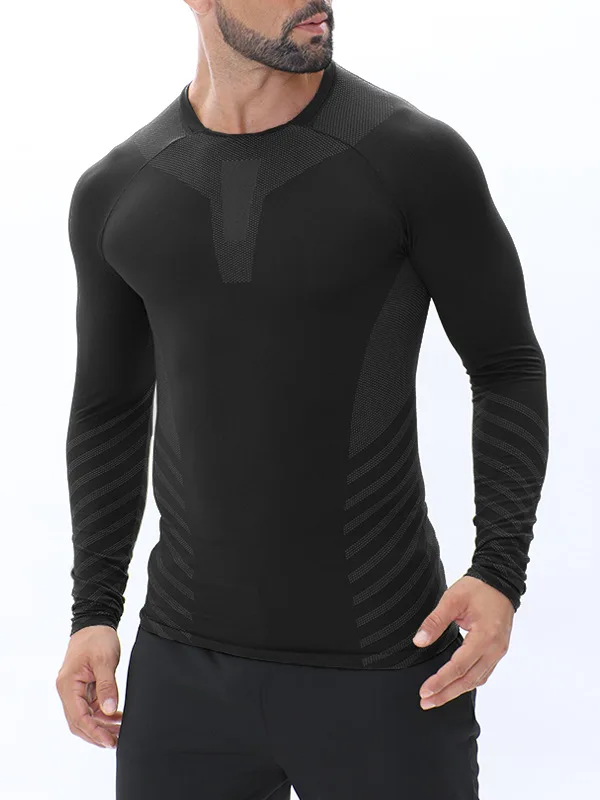 Mens-Sporty-Long-Sleeve-T-shirt-High-Elastic-Antibacterial-Anti-odor-Quick-drying-Slim-Fit