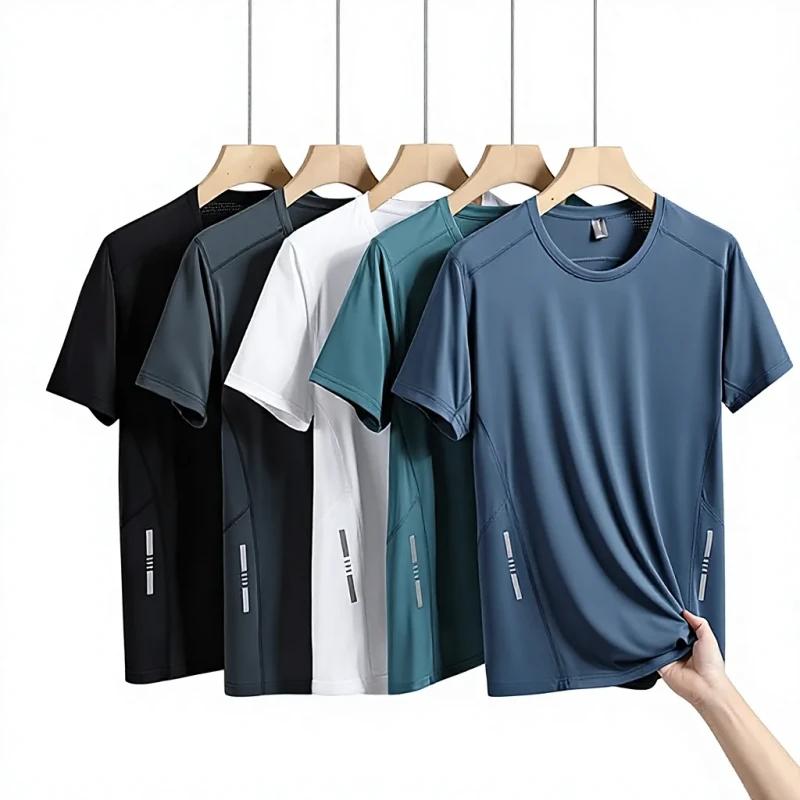 Mens-Sporty-Solid-Short-Sleeve-Quick-Dry-Breathable-T-Shirt-Summer-Ice-Silk-Loose-Fitting-Top-for-Running-Fitness