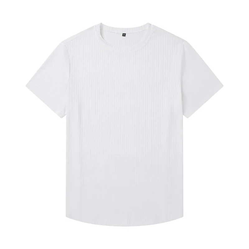 Mens-Striped-Crew-Neck-T-Shirt-Short-Sleeve-Loose-Fit-Cotton-Breathable-Solid-Color-Casual-Versatile-Summer-Top-OEM