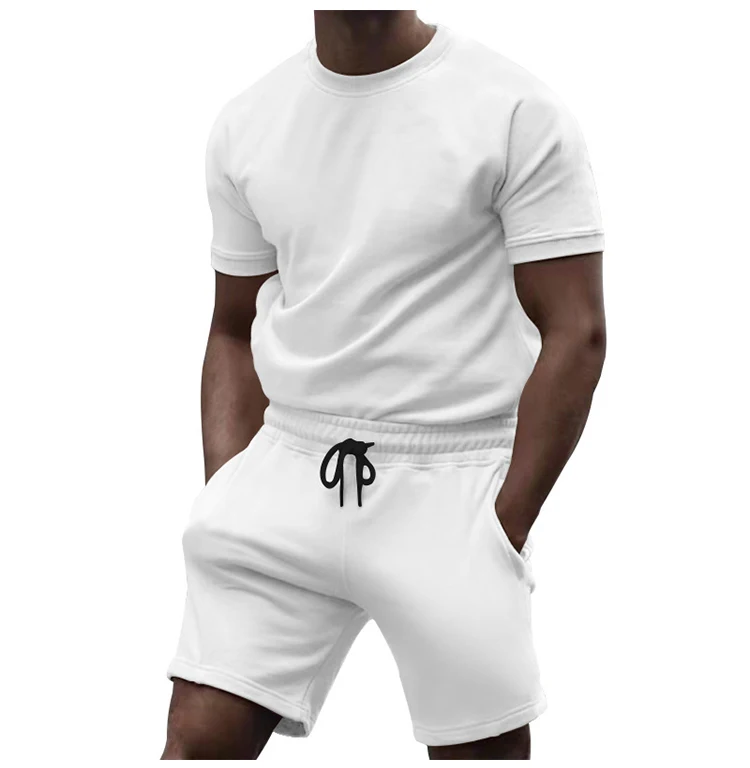 Mens-Summer-100-Cotton-Crew-Neck-T-Shirt-Set-Casual-Breathable-Custom-Printed-Logo