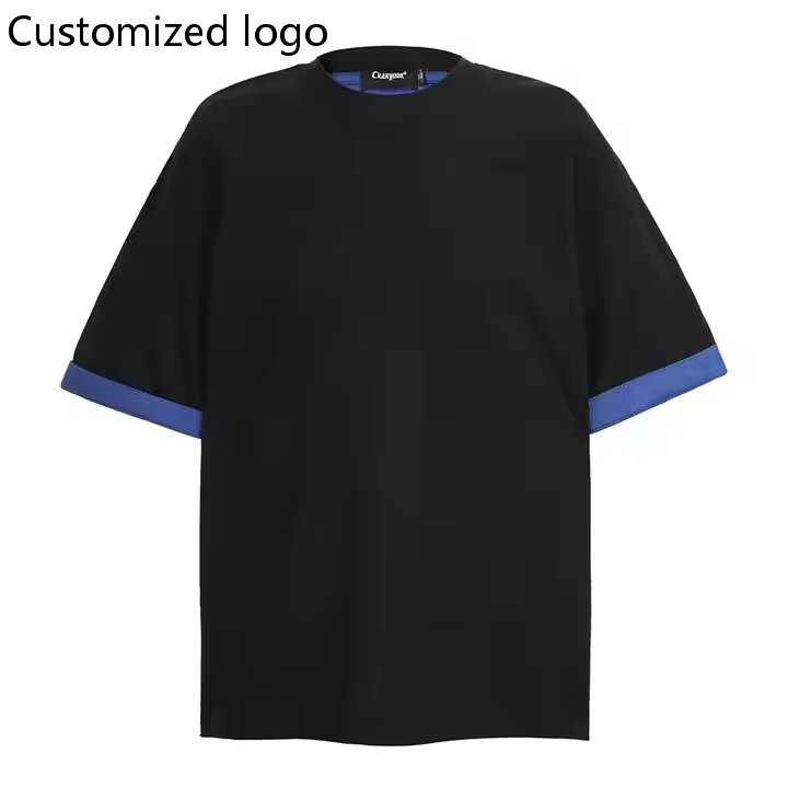 Mens-Summer-180-Grams-Crew-Neck-T-Shirt-Versatile-Street-Fashion-Patchwork-Color-Block-Short-Sleeve-Breathable-Loose-Knitted