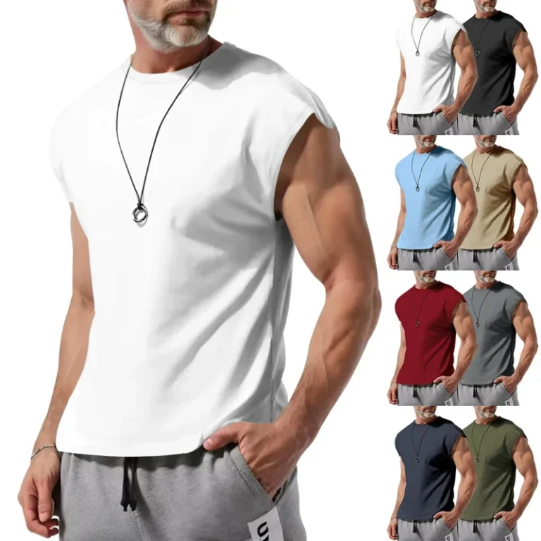 Mens-Summer-Sleeveless-Woven-100-Polyester-T-Shirt-Youth-Loose-Fit-Solid-Color-Quick-Dry-Breathable-Anti-UV-Muscle-Tank-Top