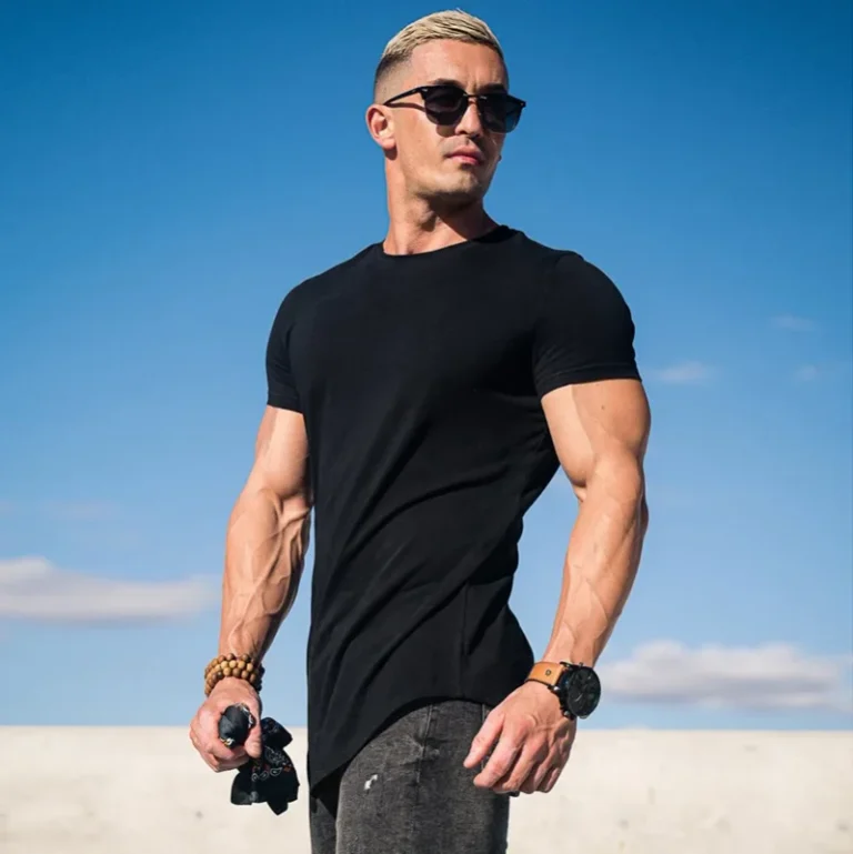 Mens-Summer-Sports-T-Shirt-Solid-Color-Muscle-Crewneck-180-Grams-Breathable-Fitness-Cotton-Short-Sleeve-For-Running-Training