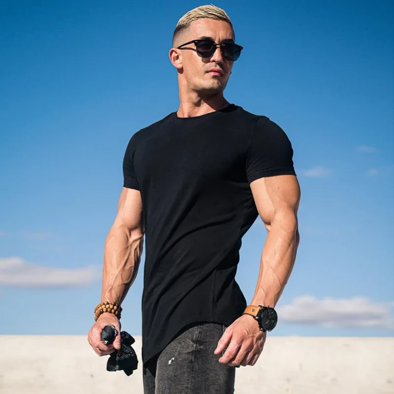 Mens-Summer-Sports-T-Shirt-Solid-Color-Muscle-Crewneck-180-Grams-Breathable-Fitness-Cotton-Short-Sleeve-For-Running-Training