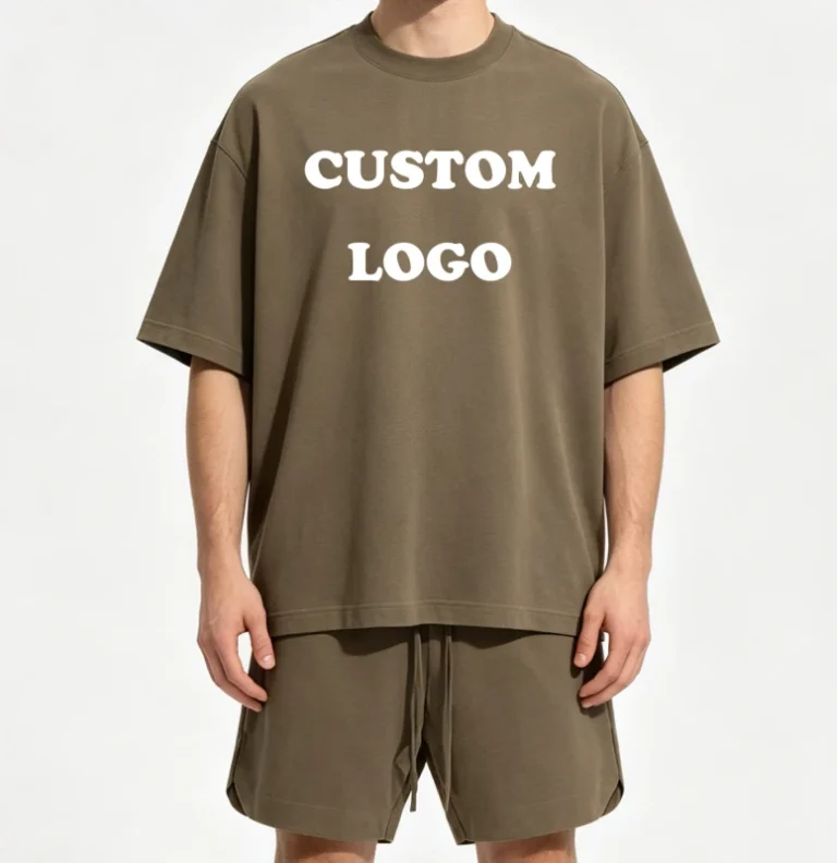 Mens-T-shirt-Set-Custom-Round-Neck-Loose-Heavyweight-Streetwear-100-Cotton-Summer-Short-Sleeve-T-shirt-and-Shorts