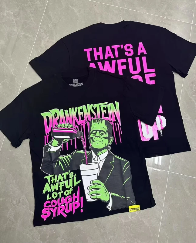 Mens-T-shirts-American-Street-Style-Printing-Oversized-THATS-a-AWFUL-LOT-of-COUGH-SYRUP-for-Men
