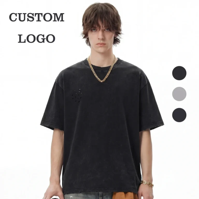 Mens-T-shirts-Heavyweight-Casual-100-Cotton-Round-Neck-Broken-Fashion-New-Design-Streetwear-High-Quality-Washed-T-shirt