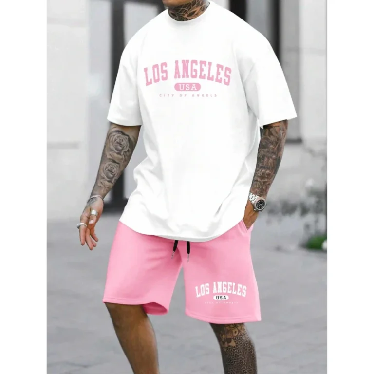 Mens-Trendy-Simple-Design-Polyester-Digital-Print-T-Shirt-Set-USA-Lettering-LA-Smart-Casual-Summer-Style-Manufacturer
