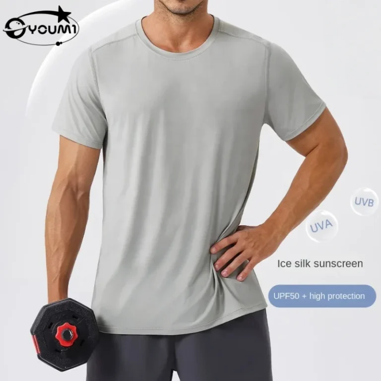 Mens-UPF50-Sunscreen-Sports-T-shirt-Quick-drying-Fitness-Tshirt-Logo-Outdoor-Loose-Breathable-Crew-Top-Elastic-Active