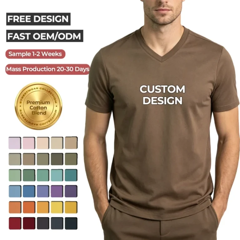 Mens-V-Neck-T-Shirt-Premium-Cotton-Blend-Short-Sleeve-Custom-Plain-Blank-Tee-Slim-Fit-Business-Casual-Tshirt-OEM-ODM