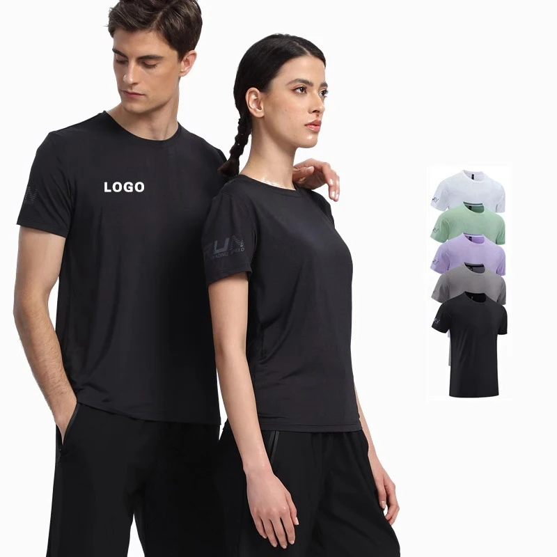 Mens-Womens-Breathable-Solid-Color-Activewear-Gym-Training-Workout-T-Shirt-Short-Sleeve-Print-Design-Factory-Price