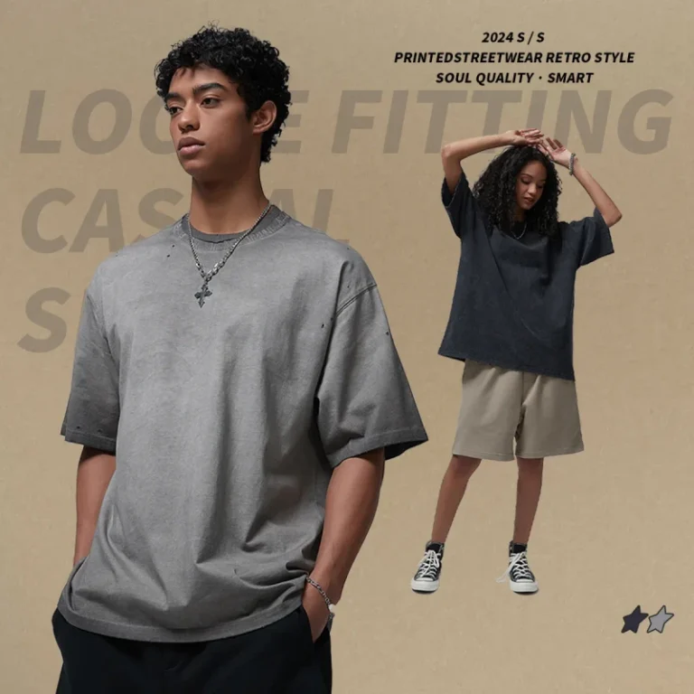 Mens-Womens-Short-Sleeve-Summer-T-Shirt-250g-Cotton-Breathable-UV-Protection-Loose-Fit-Vintage-Casual-Retro-American-Fashion