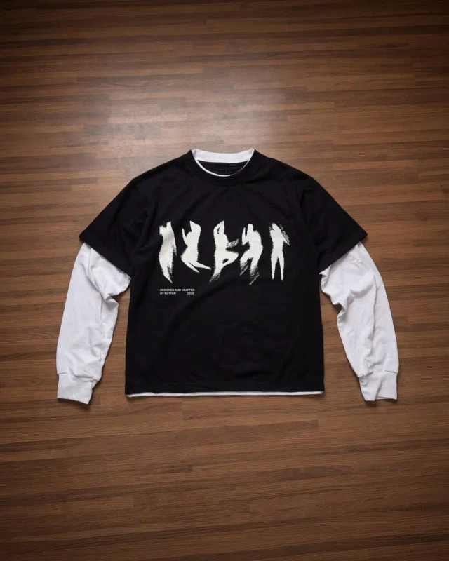 Mens-long-sleeved-T-shirt-Fashion-streetwear-style-Patched-sleeves-Screen-printed-design