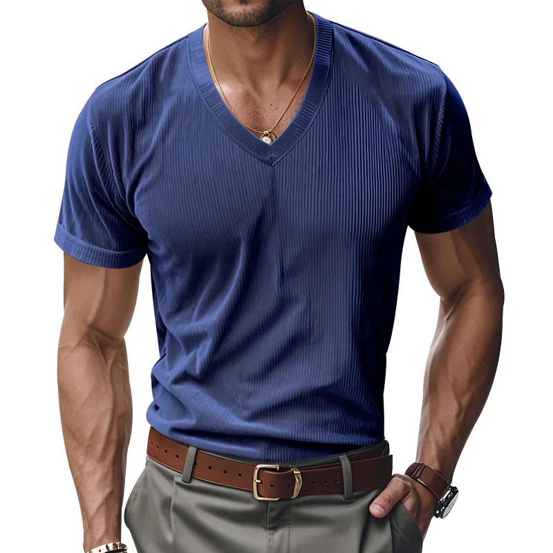 Mens-v-Neck-T-shirt-Casual-Black-Plain-T-shirts-Summer-Tops-for-Men