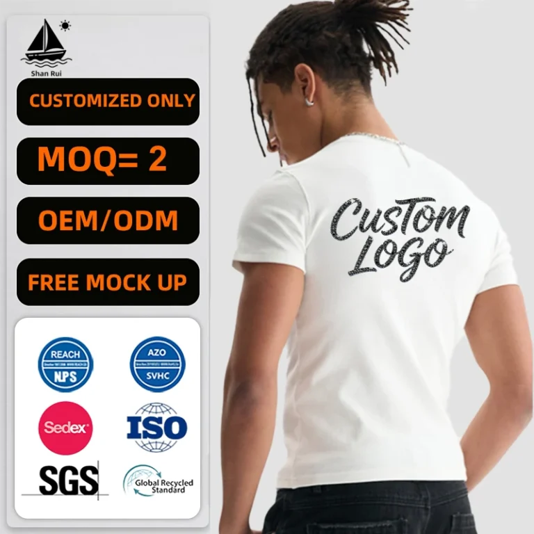 Menswear-Cotton-Tight-Fit-Cropped-Ribbed-Short-Sleeve-Crew-Neck-Casual-Breathable-Mens-T-Shirt