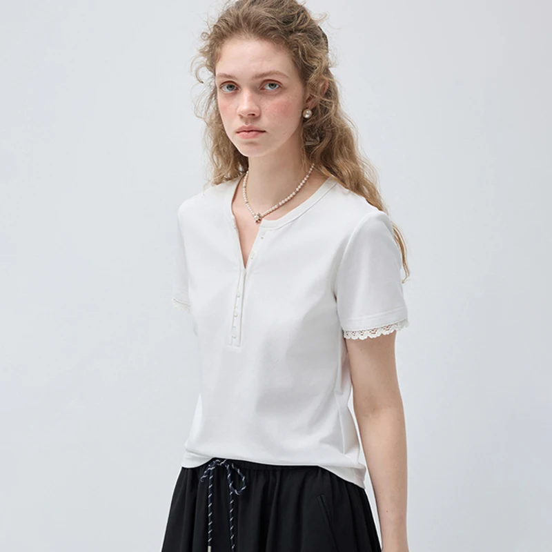 Minimalist-Pure-White-Hue-Brightens-Slim-Fit-Snug-Non-restrictive-French-Gentle-Style-Cotton-Short-Sleeve-T-Shirt