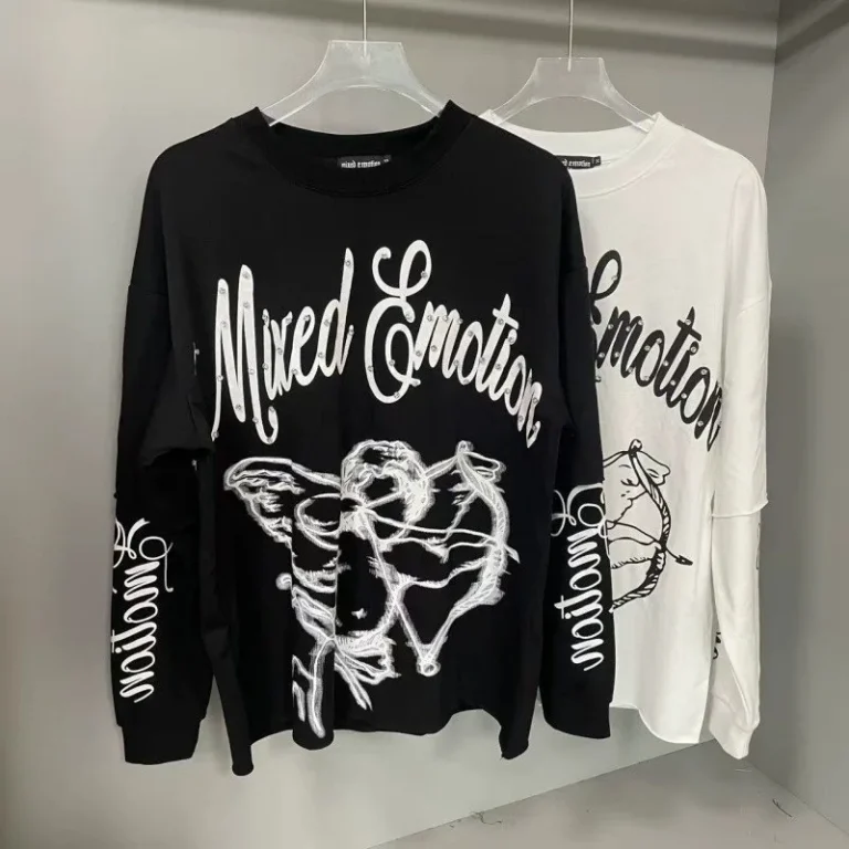 Mixed-Emotion-Archery-Print-Letter-Two-Piece-Mens-And-Womens-Loose-Casual-Long-Sleeved-T-Shirt