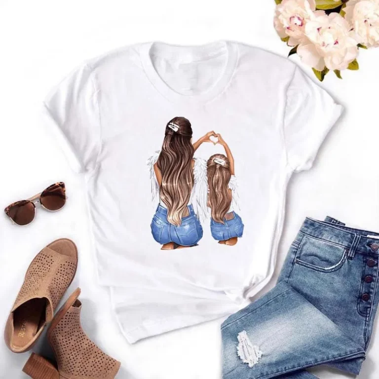 Mom-and-Me-Printed-t-Shirt-Milk-Silk-Fashion-Women-Short-Sleeve-Shirt-Summer-Women-Graphic-t-Shirts