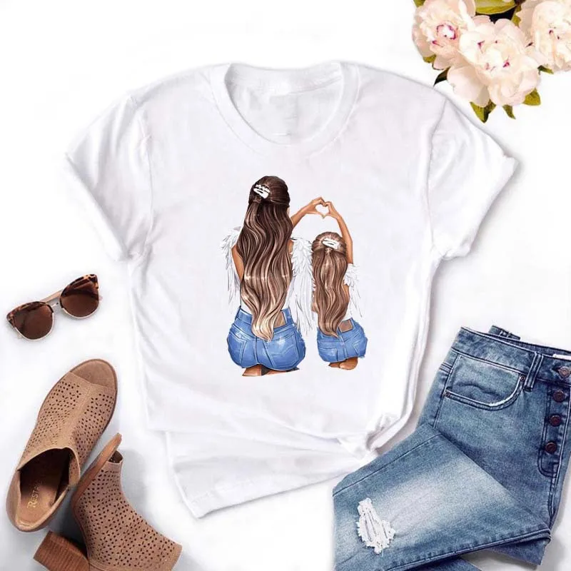 Mom-and-Me-Printed-t-Shirt-Milk-Silk-Fashion-Women-Short-Sleeve-Shirt-Summer-Women-Graphic-t-Shirts