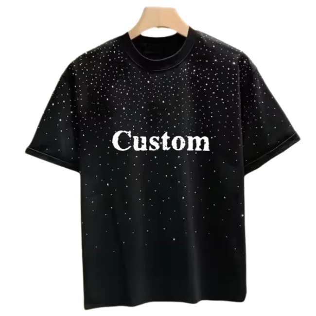 Multi-Color-Casual-Knitted-Short-Sleeve-Crew-Neck-Cotton-T-shirt-with-Custom-Logo-and-Rhinestone-Print-for-Men-1