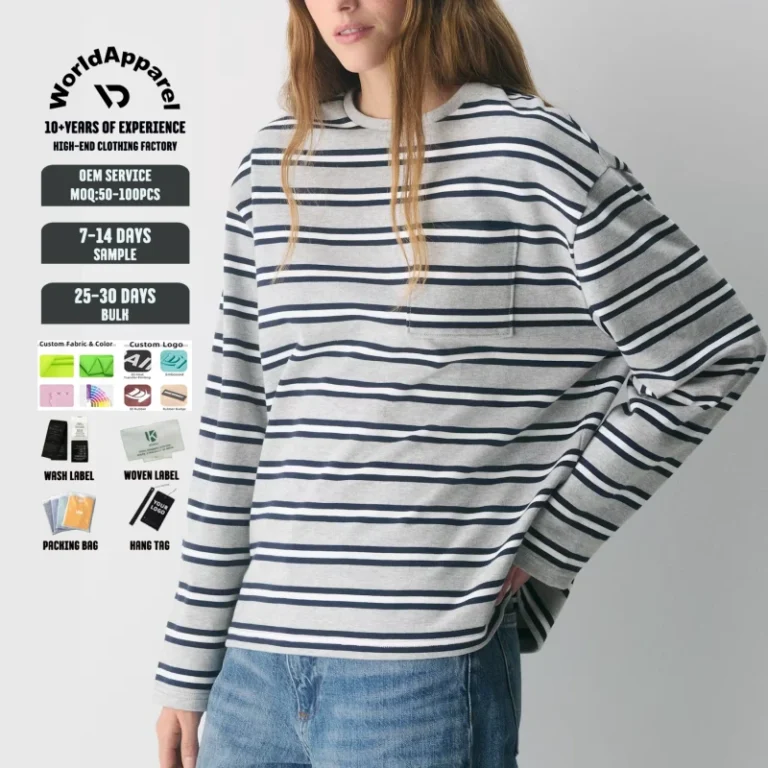 New-Arrival-Custom-Logo-Casual-Plain-Cotton-Blend-Stripe-T-Shirt-Jersey-Oversized-Womens-Crew-Neck-Long-Sleeve-Tee