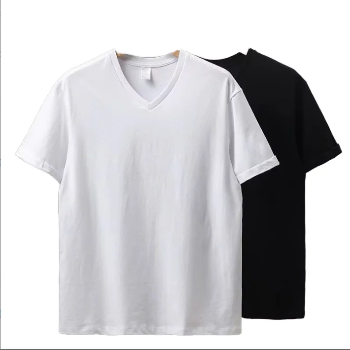 New-Arrival-Men-and-Women-Plain-White-V-neck-T-shirt-100-Cotton-Custom-Printed-Logo-Blank-Casual-Short-Sleeve-T-Shirts