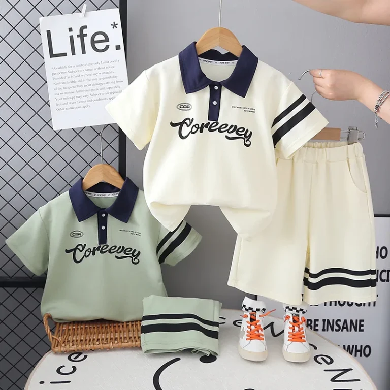 New-Boys-Summer-Outfit-Set-Childrens-Sports-Trendy-Letter-Short-Sleeve-Polo-Shirt-and-Shorts-Kids-Two-Pieces-Set